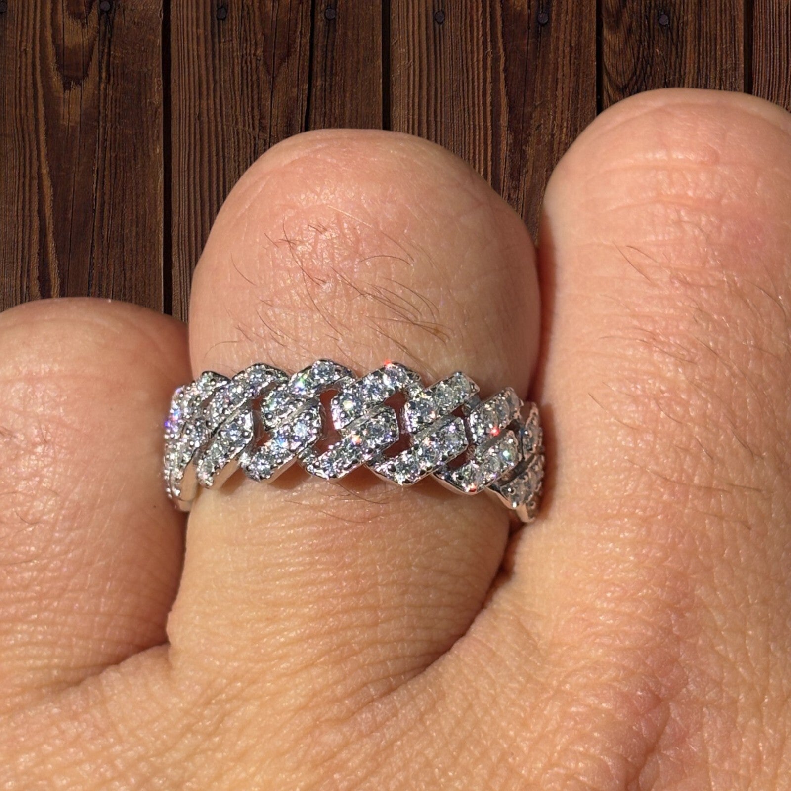 925 Sterling Silver Prong Miami Cuban Ring With Moissanite - ITALIA Chains