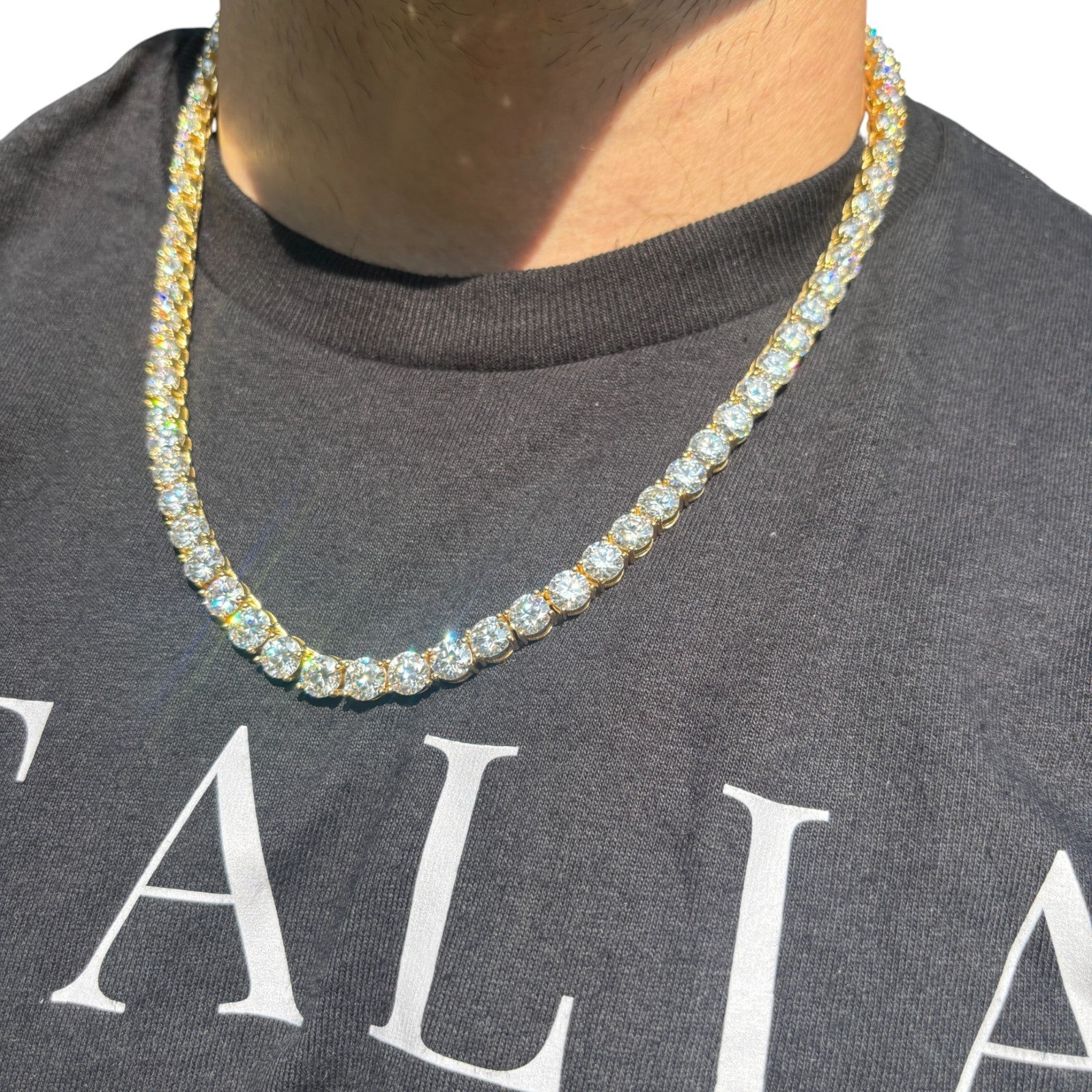 925 Sterling Silver 7mm Tennis Chain Necklace - CZ Or Moissanite