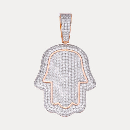 925 Sterling Silver Fully Iced Out Hamsa Pendant With Moissanite - Medium