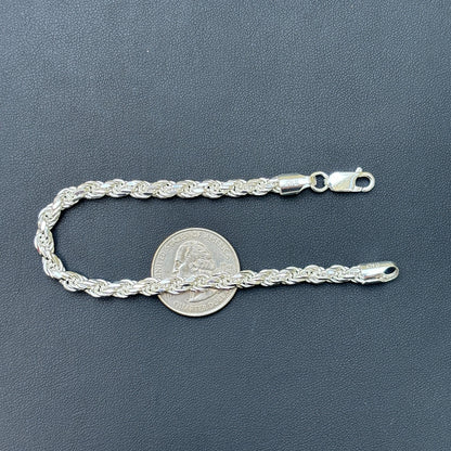 925 Sterling Silver 5mm Diamond Cut Rope Bracelet