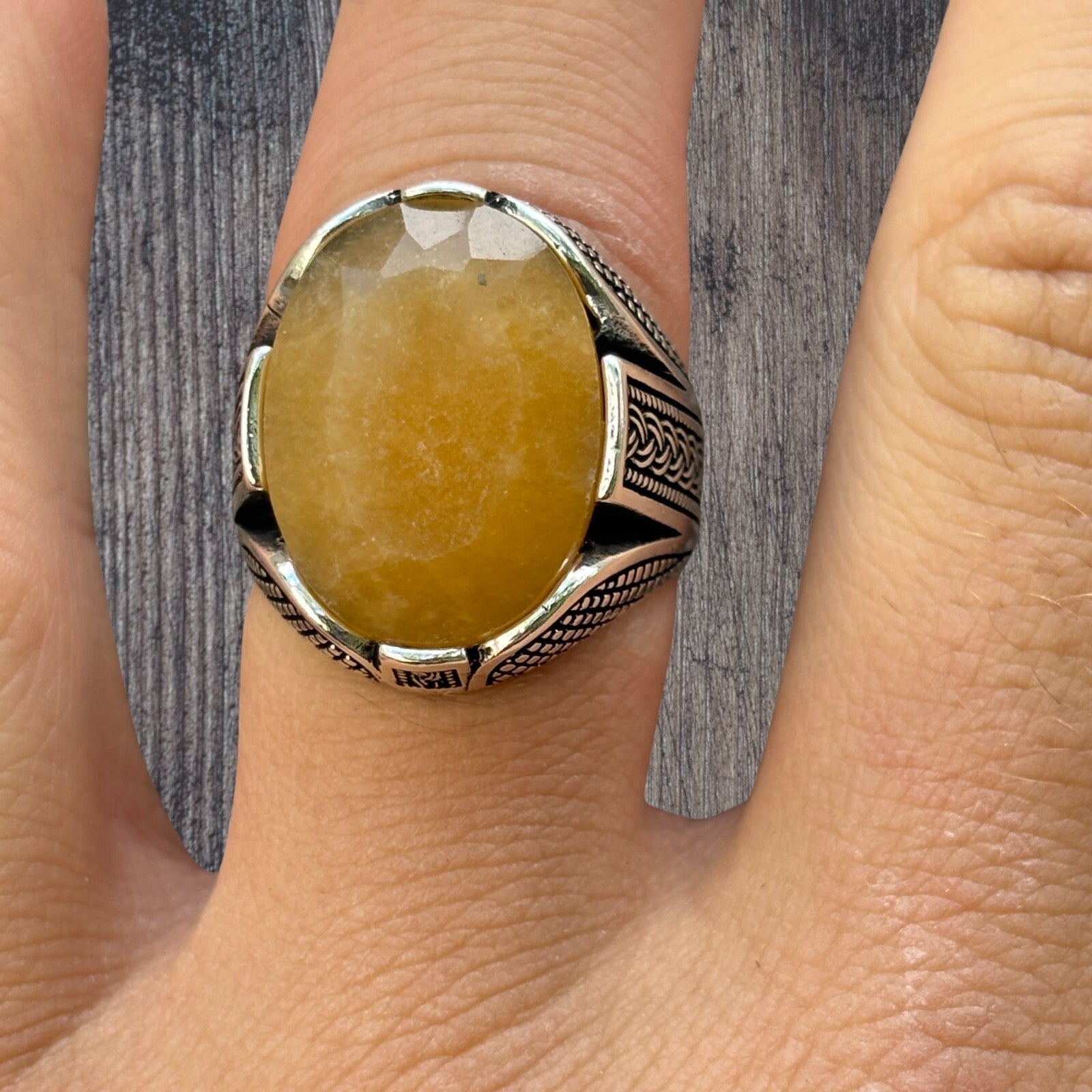 925 Sterling Silver Yellow Sapphire Stone Ring