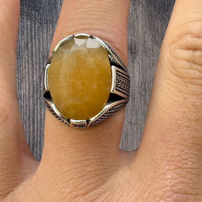 925 Sterling Silver Yellow Sapphire Stone Ring