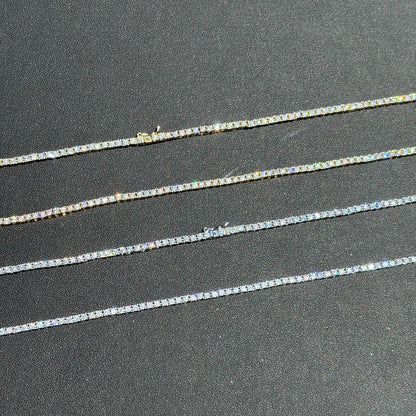 925 Sterling Silver 2mm Tennis Chain Necklace - CZ Or Moissanite