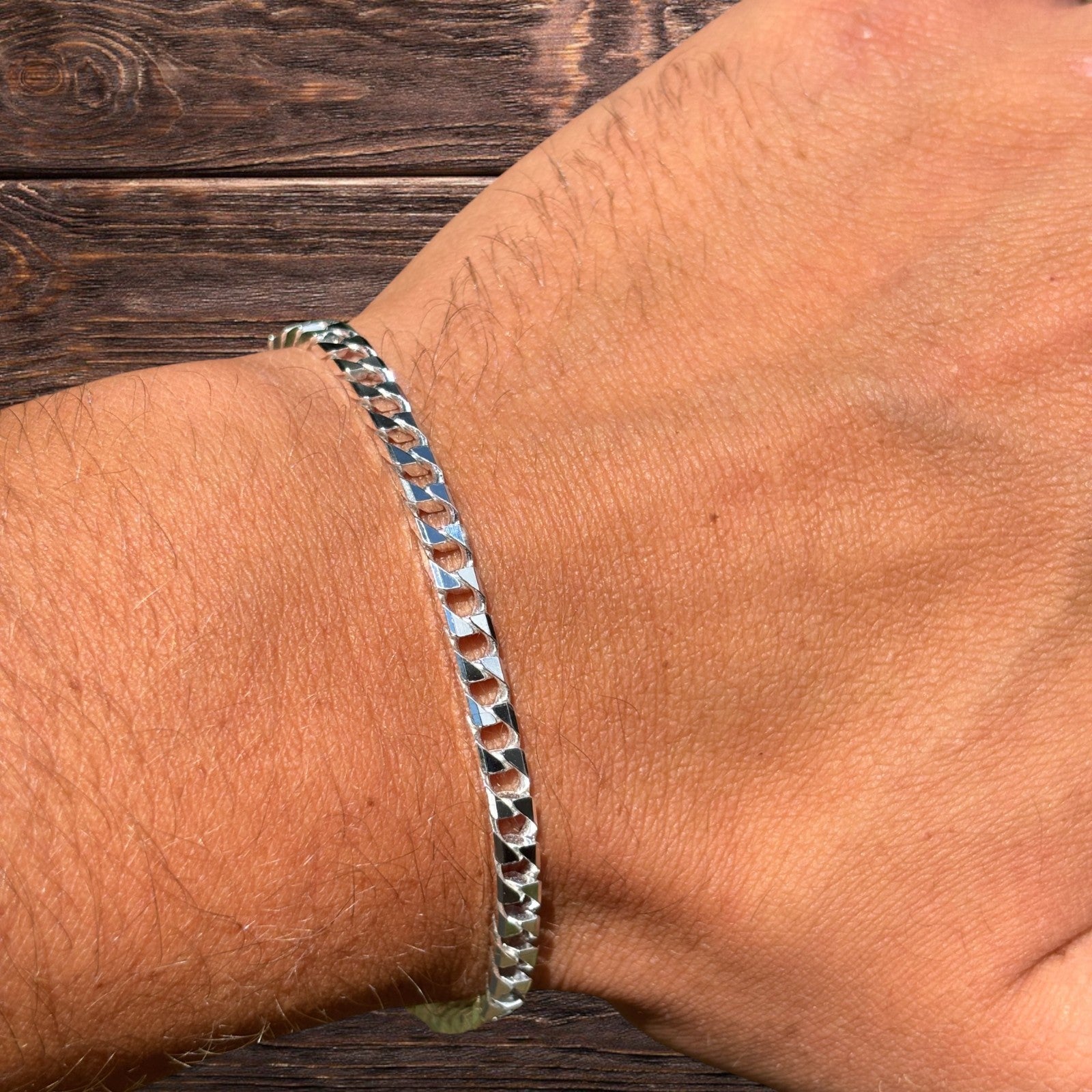 925 Sterling Silver 4mm Square Curb Bracelet