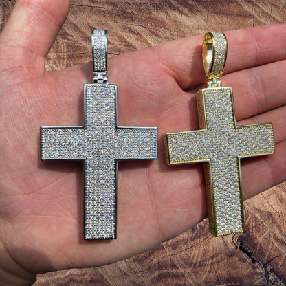 925 Sterling Silver 3D Cross Pendant With Moissanite - Large