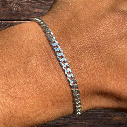 925 Sterling Silver 3mm Flat Curb Bracelet