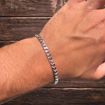 925 Sterling Silver 4mm Square Curb Bracelet