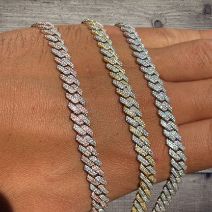 925 Sterling Silver 8mm Moissanite Miami Cuban Prong Chain Necklace