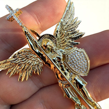 925 Sterling Silver St Michael Pendant With Moissanite - Large