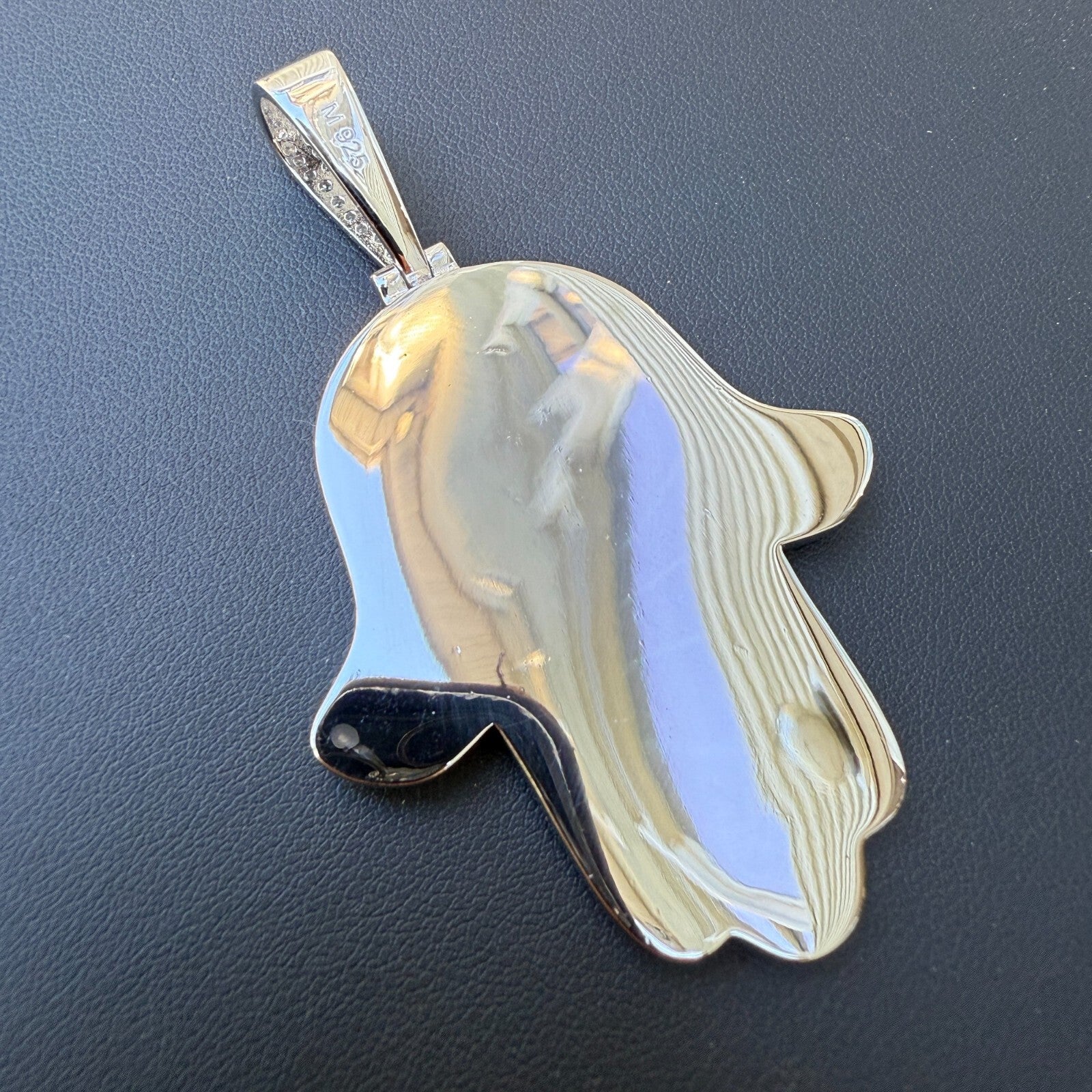 925 Sterling Silver Hamsa Hand Pendant With Moissanite - Large