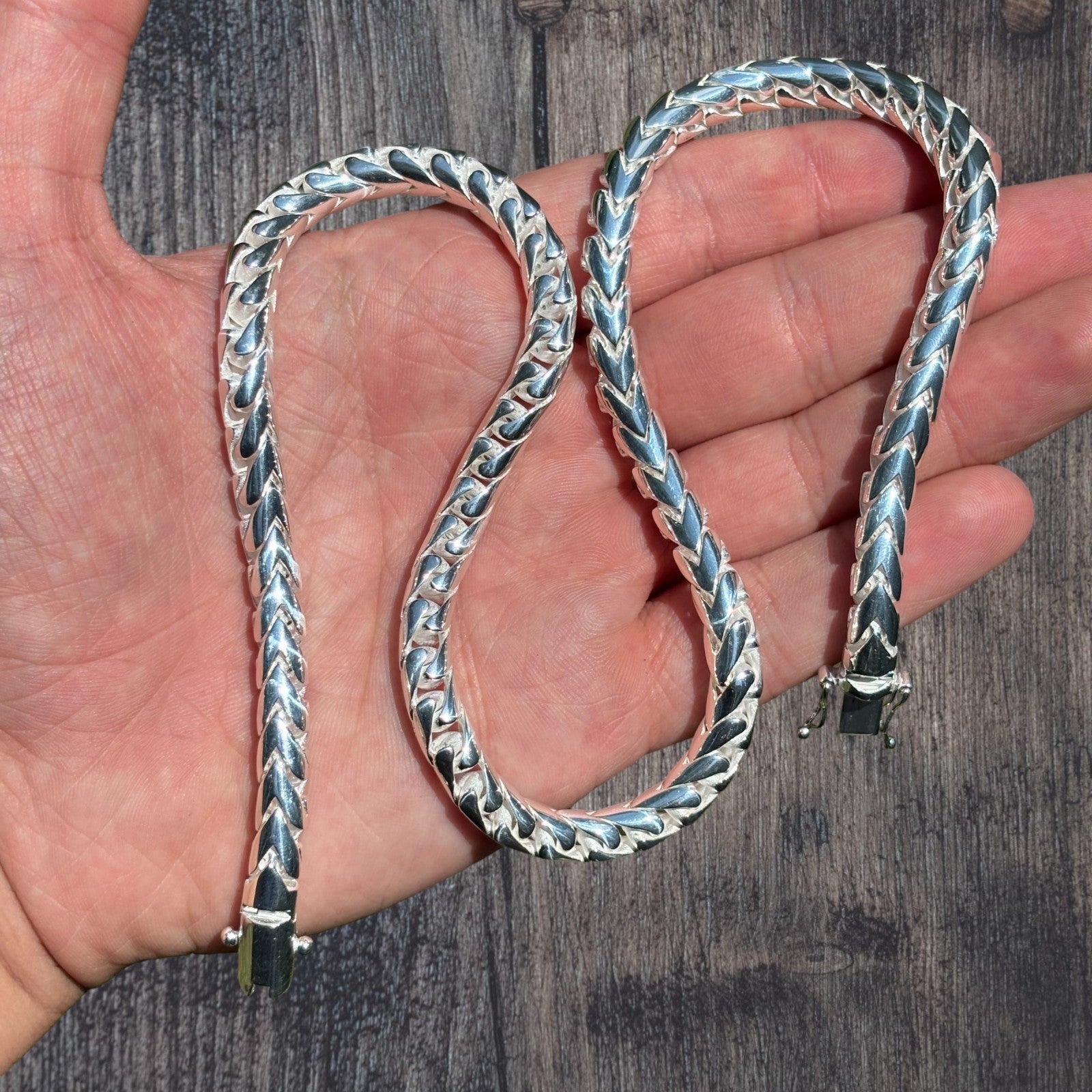 925 Sterling Silver 7mm Rounded Franco Chain W. Box Clasp Necklace