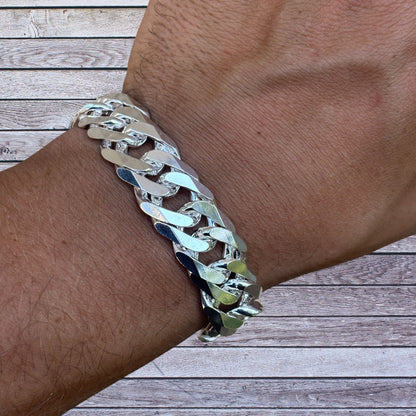 925 Sterling Silver 16mm Double Curb Bracelet