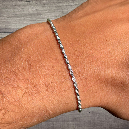 925 Sterling Silver 2mm Diamond Cut Rope Bracelet