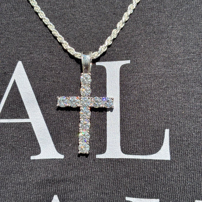 925 Sterling Silver Tennis Cross Pendant With Moissanite - Large