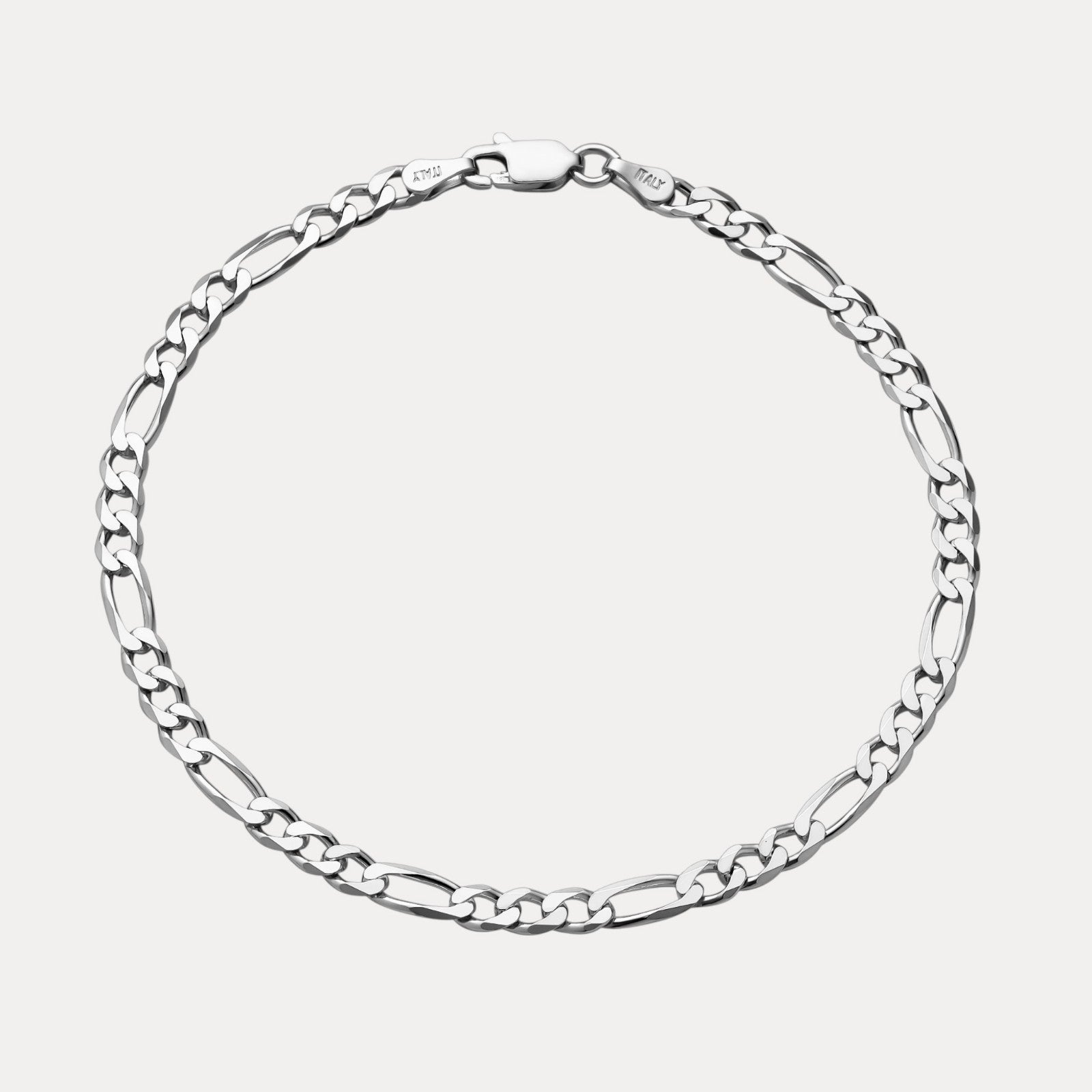925 Sterling Silver 4mm Figaro Bracelet