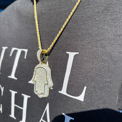 925 Sterling Silver Fully Iced Out Hamsa Pendant With Moissanite - Medium