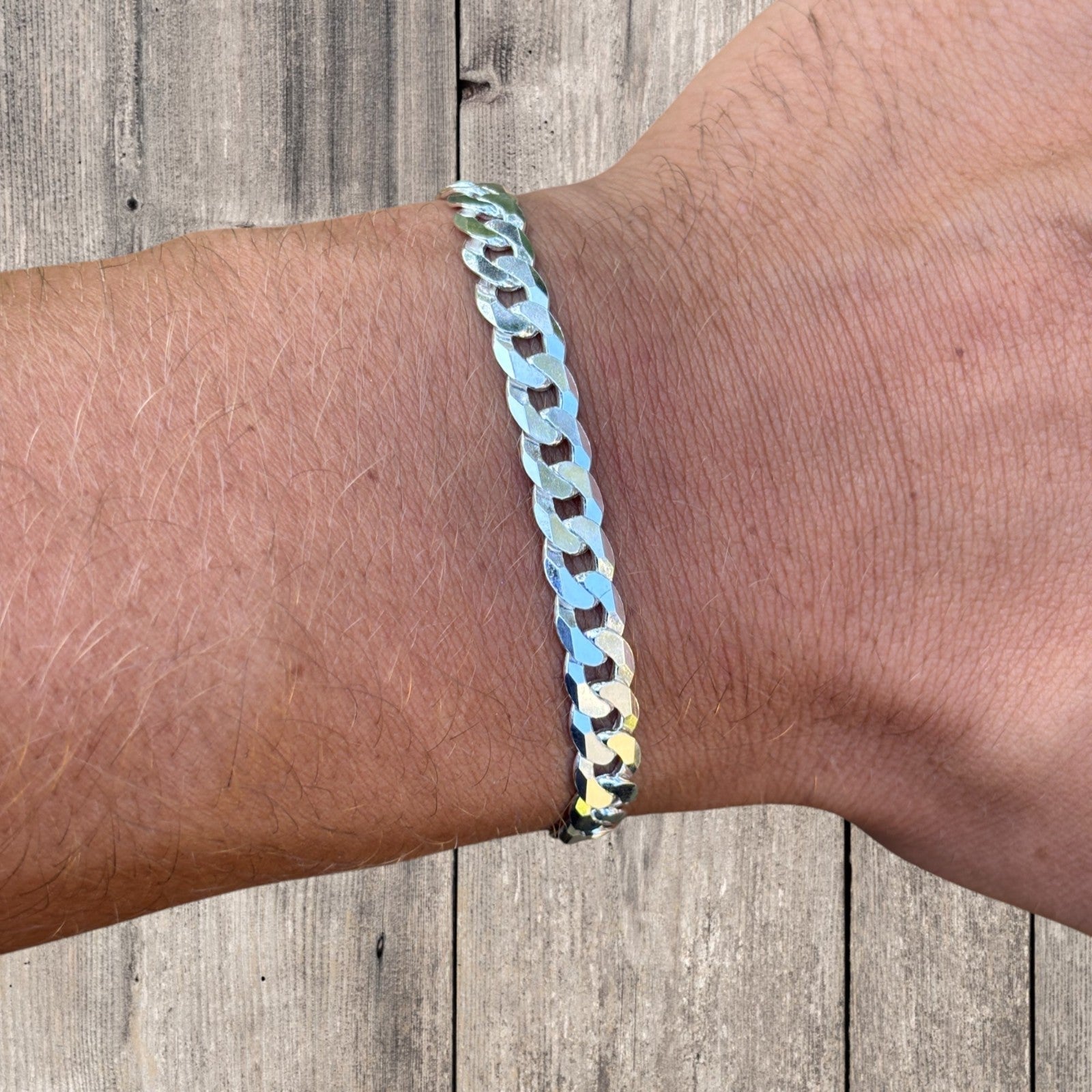 925 Sterling Silver 7mm Flat Curb Bracelet