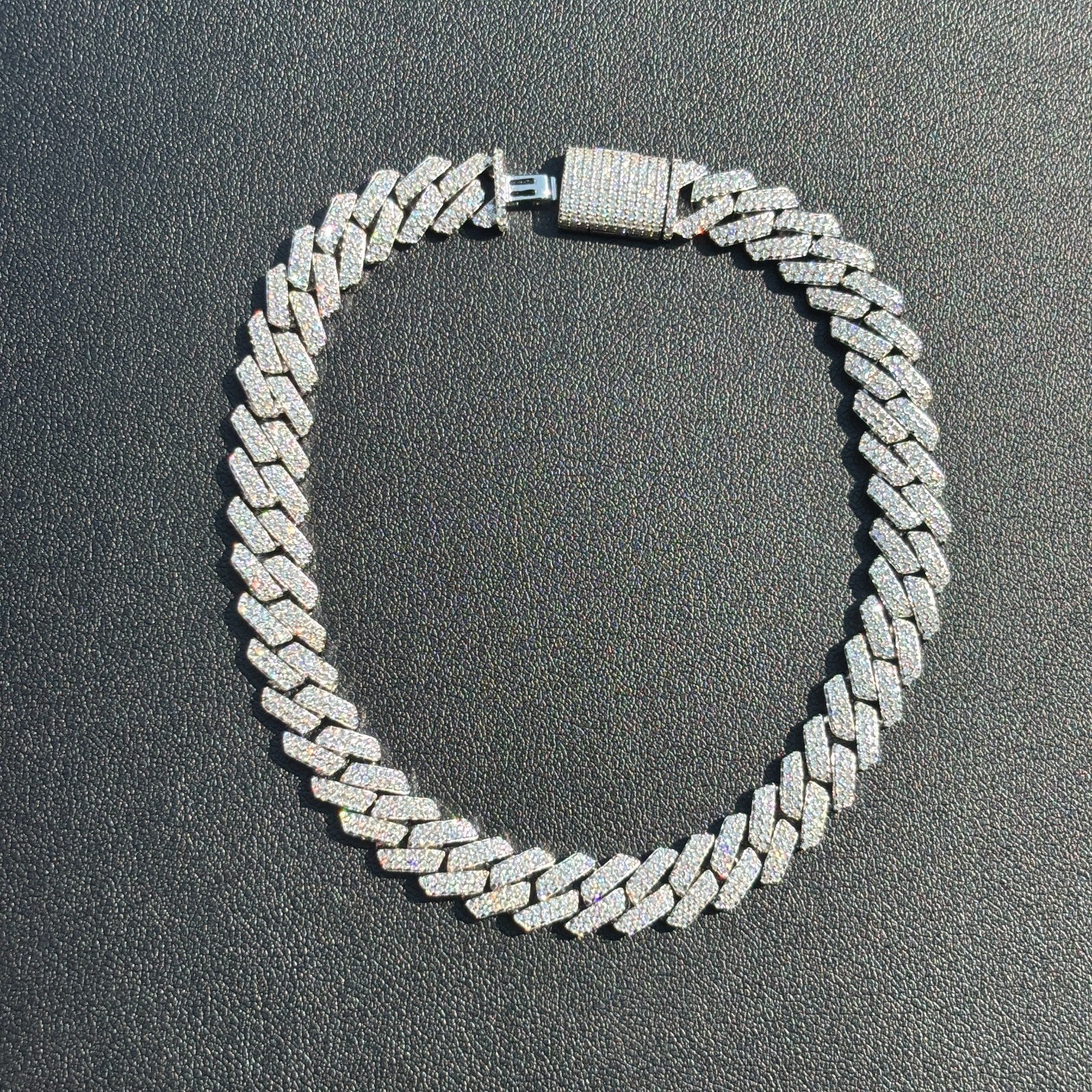 925 Sterling Silver 8mm Moissanite Cuban Prong Bracelet