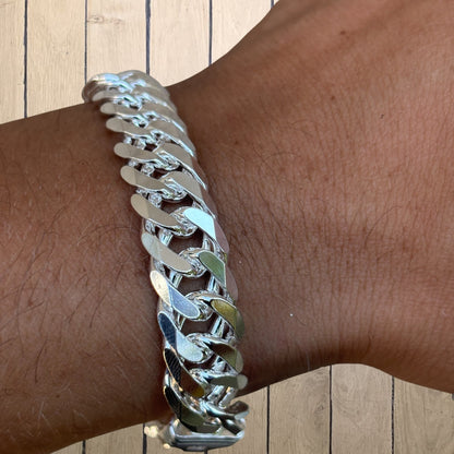 925 Sterling Silver 12mm Double Curb Bracelet