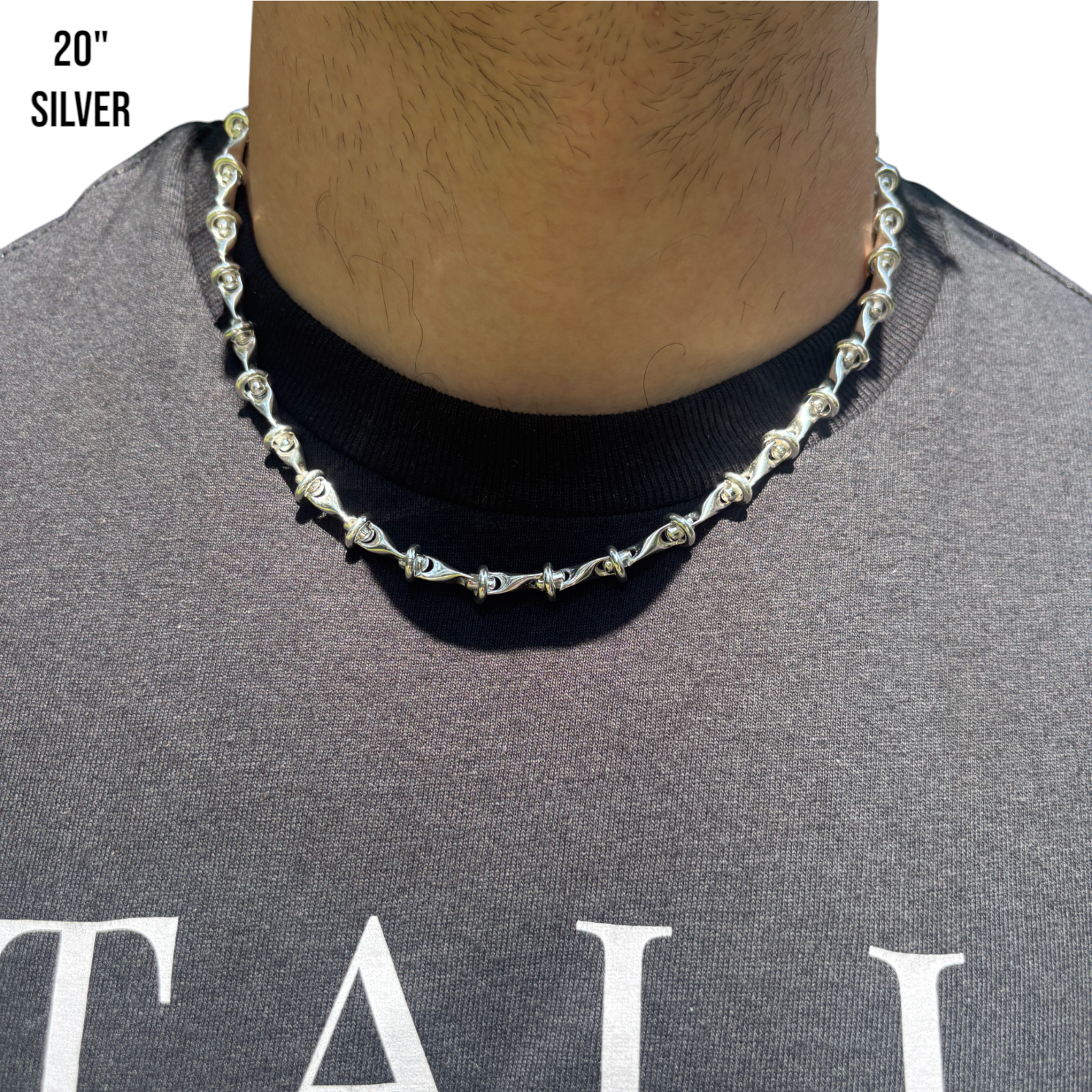 925 Sterling Silver 8mm Barbed Wire Chain Necklace