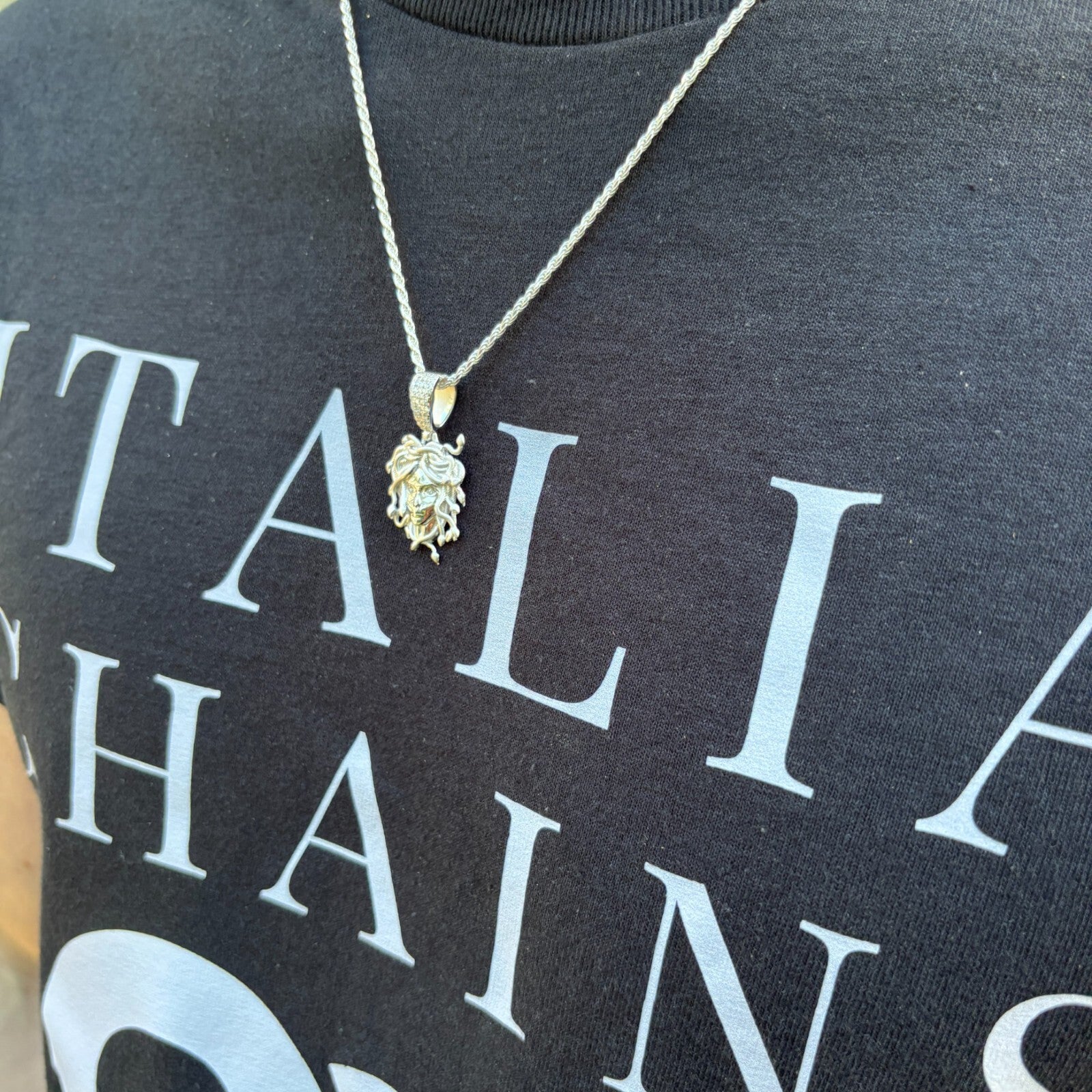 925 Sterling Silver Medusa Head Pendant With Moissanite - Small