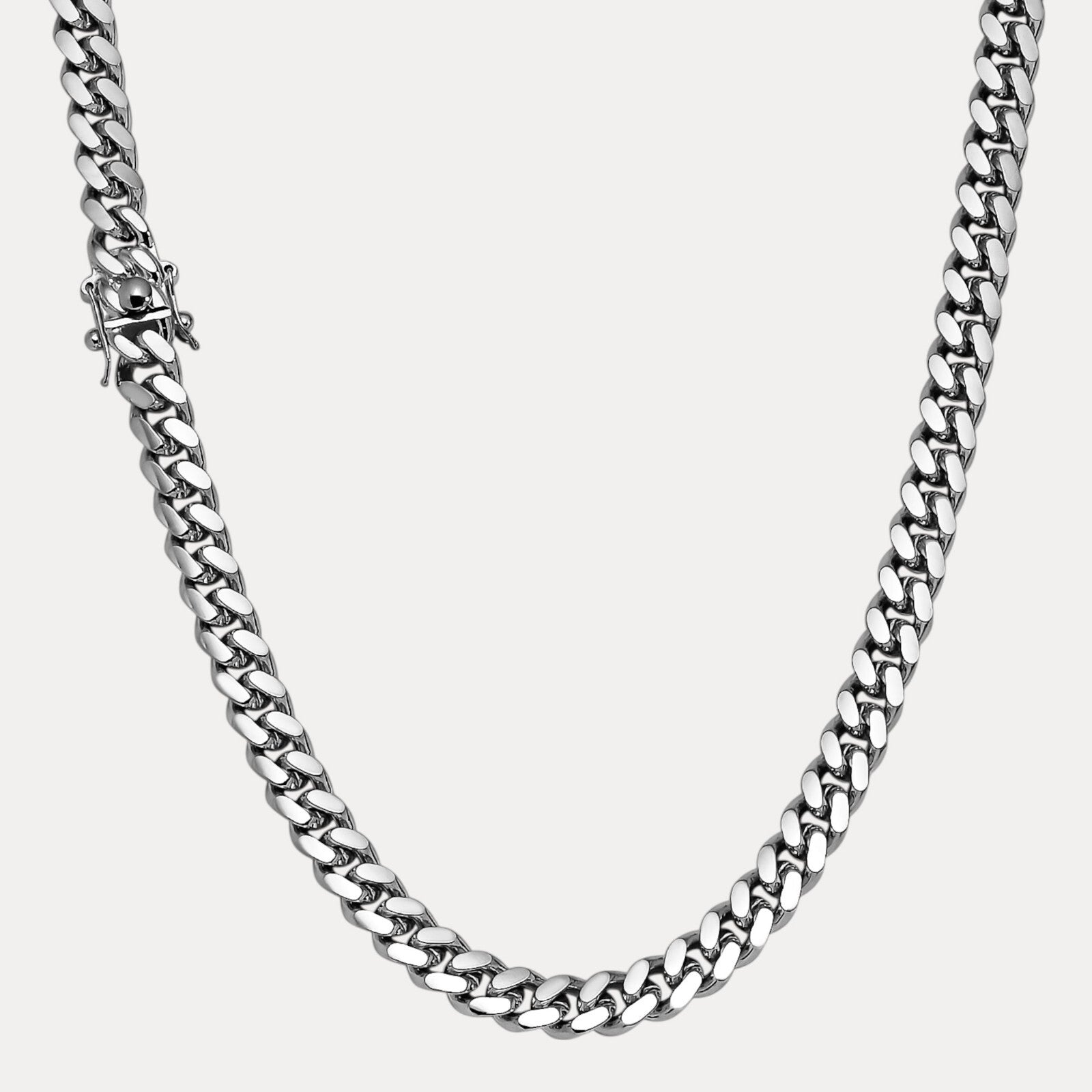 925 Sterling Silver 10mm Miami Cuban W. Box Clasp Chain Necklace