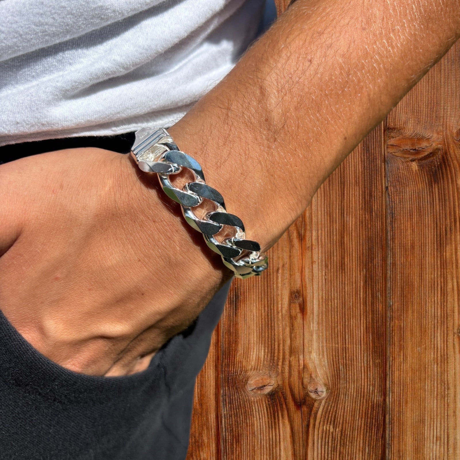 925 Sterling Silver 15mm Curb Bracelet