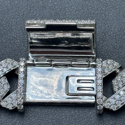 925 Sterling Silver 16mm Moissanite Cuban Prong Bracelet