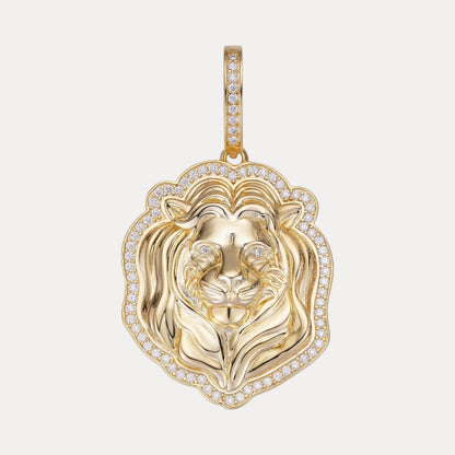 925 Sterling Silver Lion Head Pendant With Moissanite - Medium