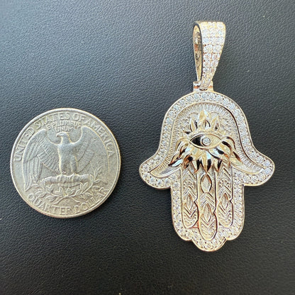 925 Sterling Silver Hamsa Hand Pendant With Moissanite - Medium