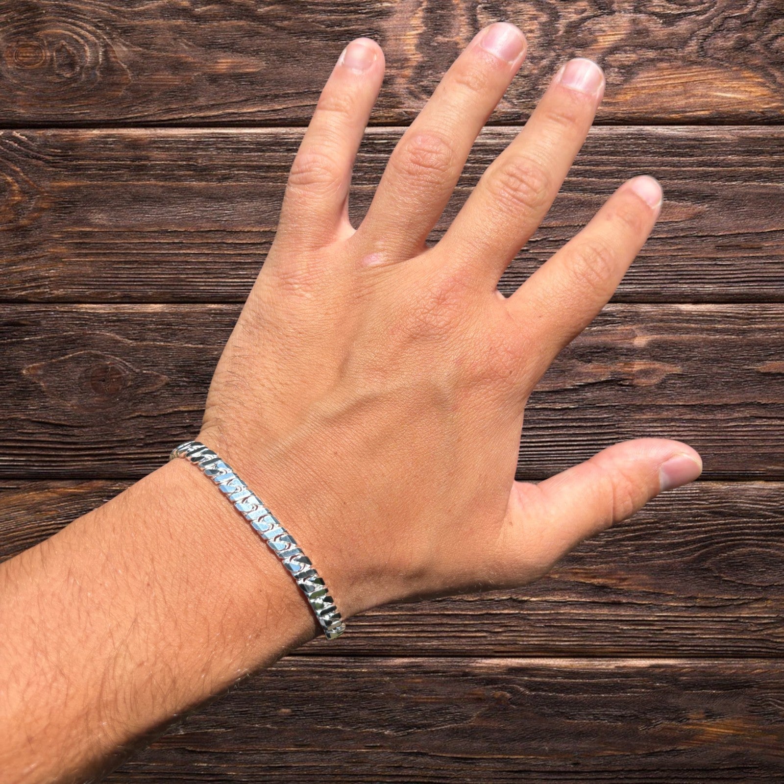 925 Sterling Silver 6mm Dollar Link Bracelet