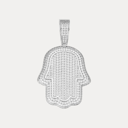 925 Sterling Silver Fully Iced Out Hamsa Pendant With Moissanite - Small