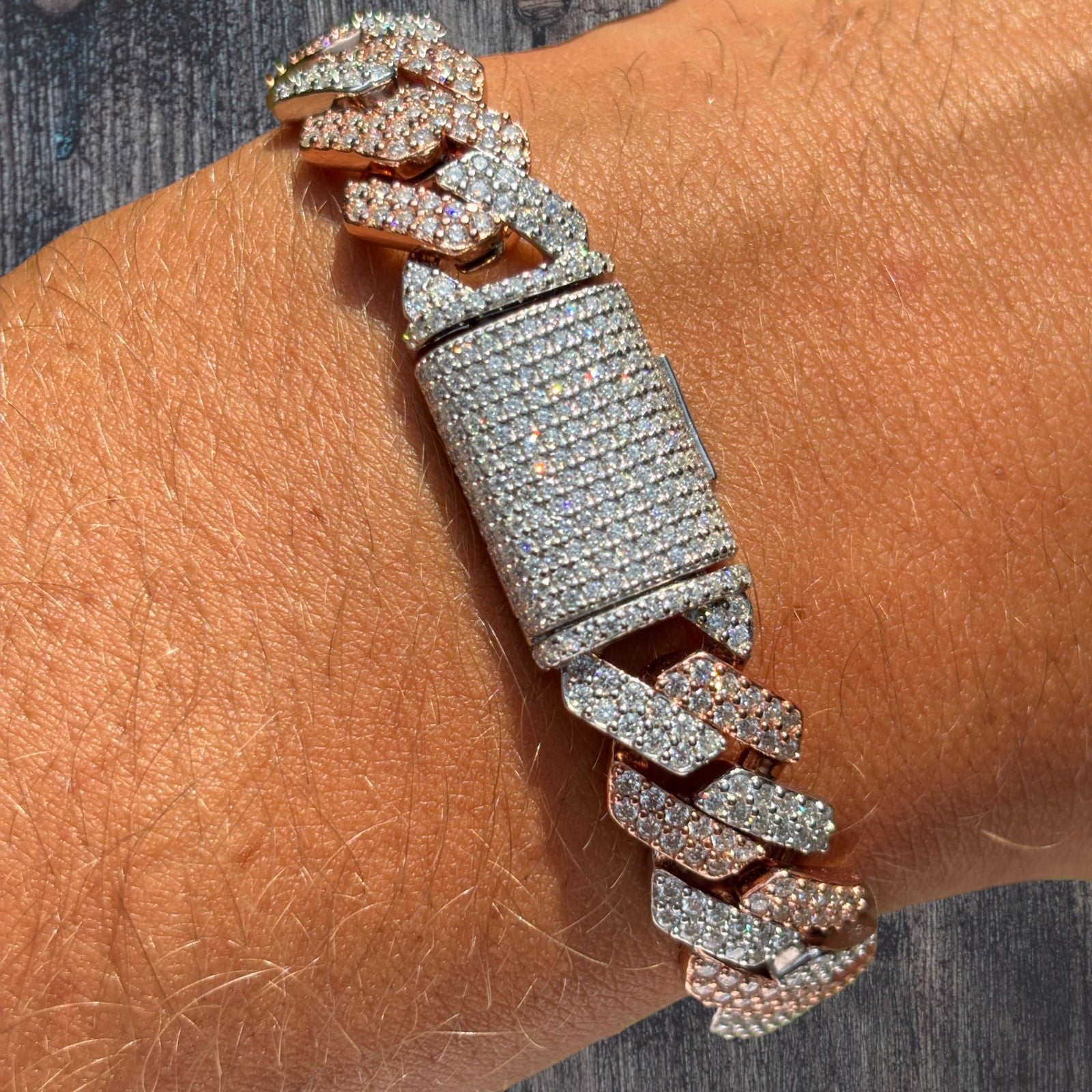 925 Sterling Silver 12mm Moissanite Cuban Prong Bracelet