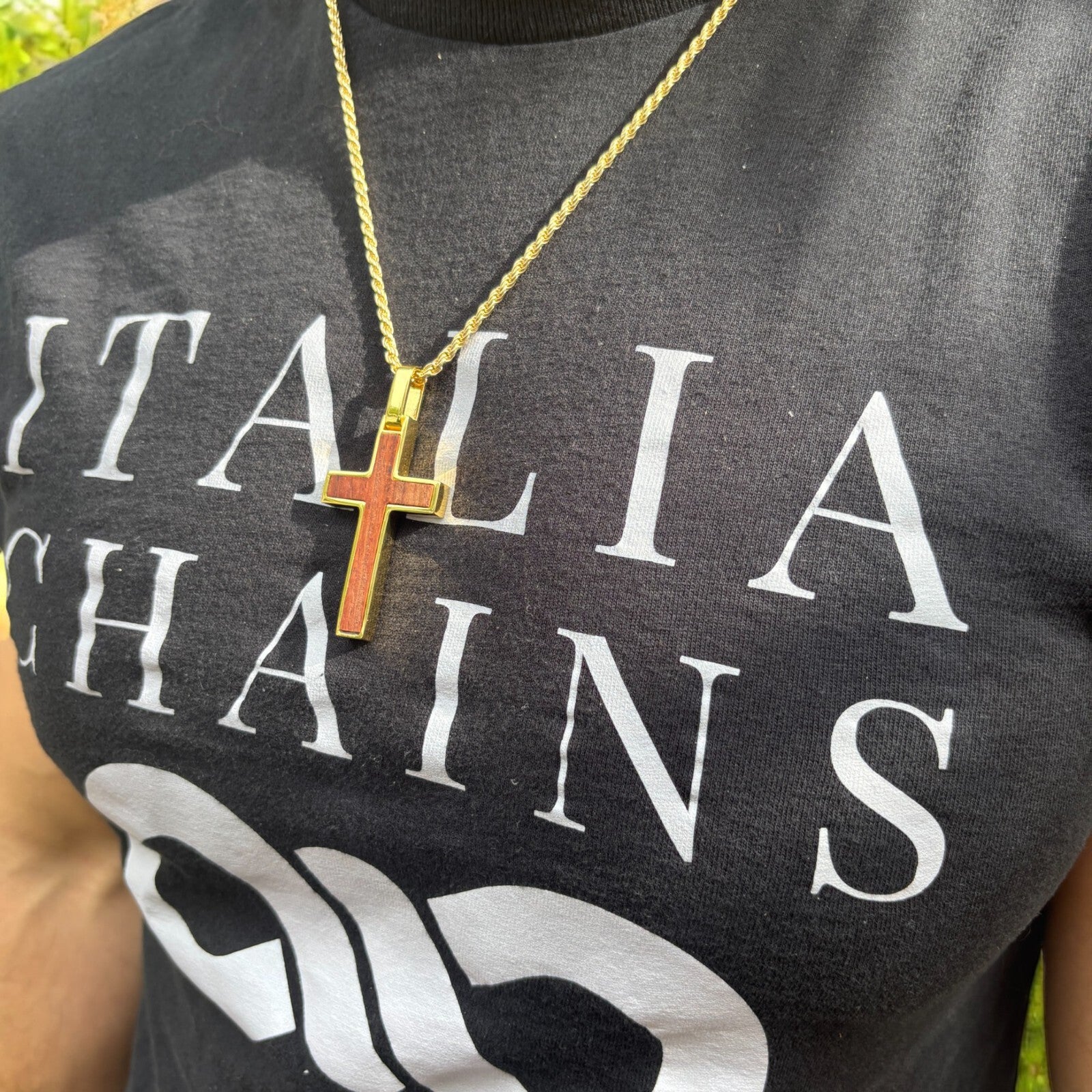 925 Sterling Silver Wooden Cross Pendant - Large