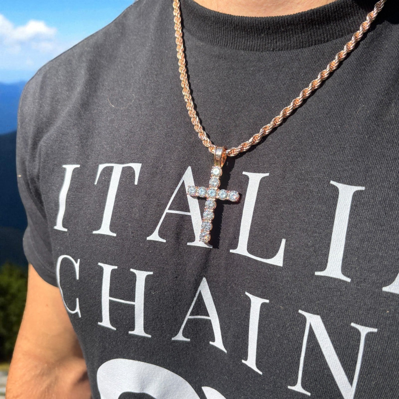 925 Sterling Silver Tennis Cross Pendant With Moissanite - X-Large