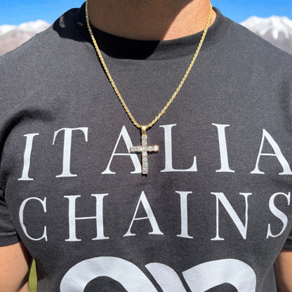 925 Sterling Silver Tennis Cross Pendant With Moissanite - Large