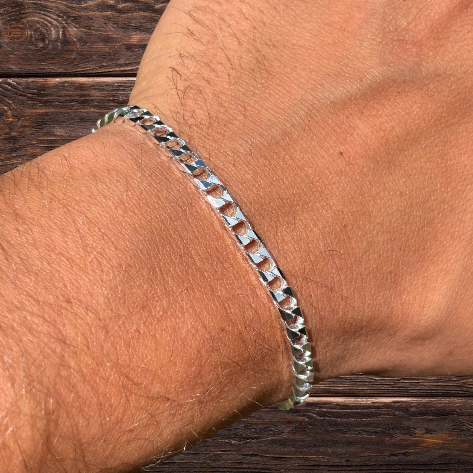 925 Sterling Silver 4mm Square Curb Bracelet