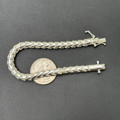 925 Sterling Silver 6mm Rounded Franco Bracelet W. Box Clasp