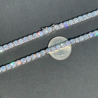 925 Sterling Silver 5mm Tennis Chain Necklace - CZ Or Moissanite