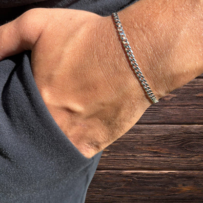 925 Sterling Silver 3mm Flat Curb Bracelet