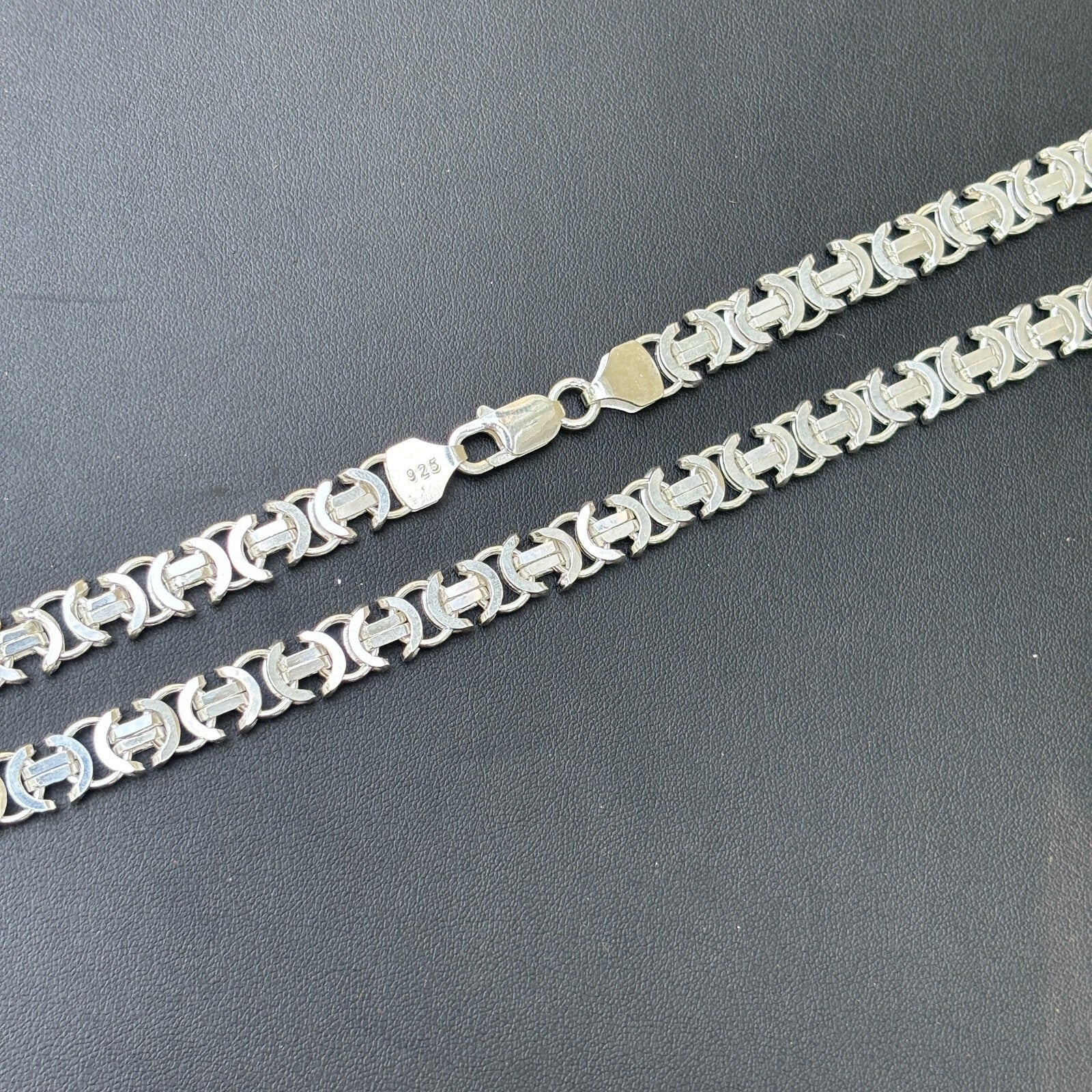 925 Sterling Silver 8mm Flat Byzantine Chain Necklace
