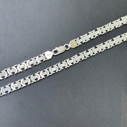 925 Sterling Silver 8mm Flat Byzantine Chain Necklace
