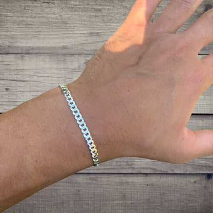 925 Sterling Silver 4mm Flat Curb Bracelet