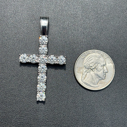 925 Sterling Silver Tennis Cross Pendant With Moissanite - Large