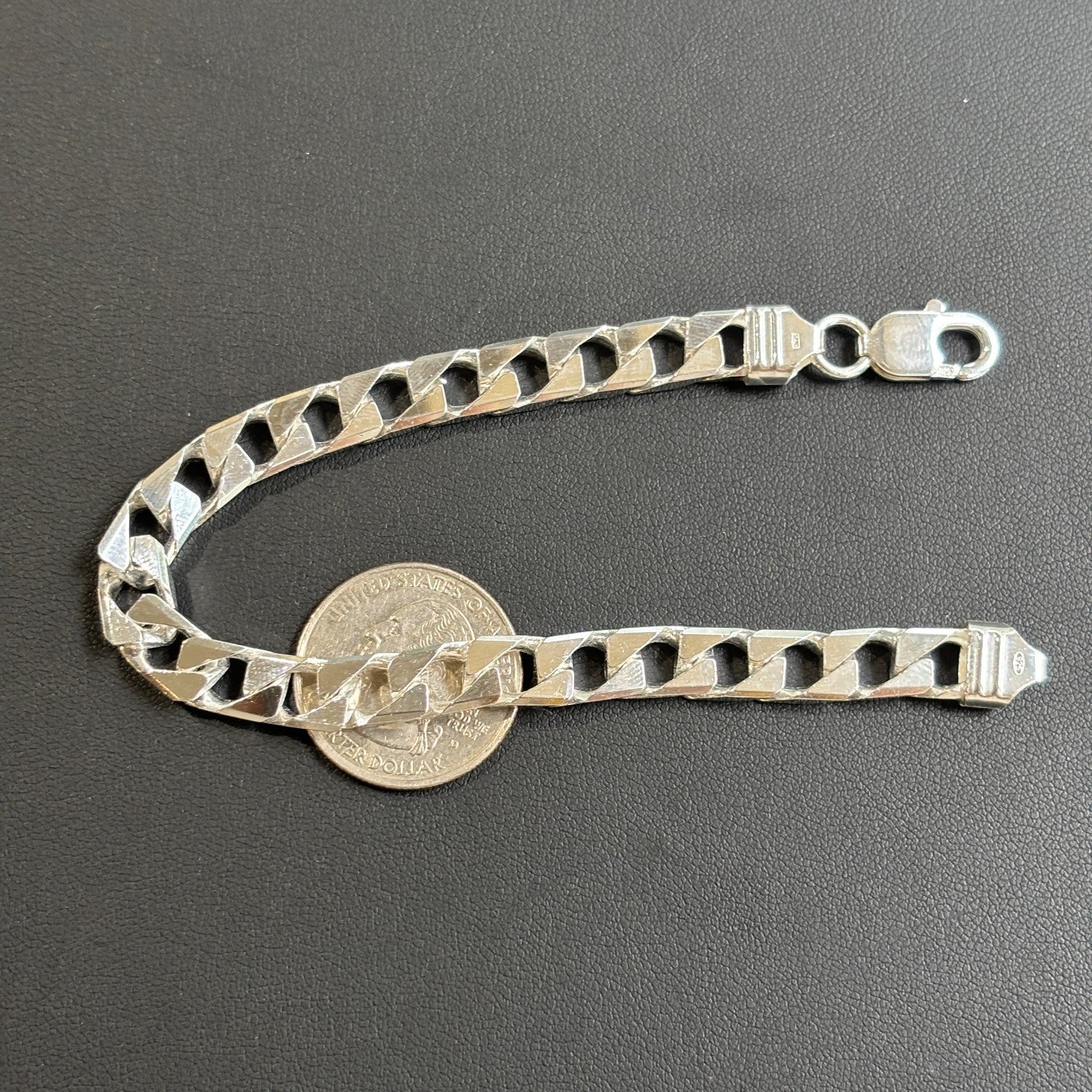 925 Sterling Silver 8mm Square Curb Bracelet