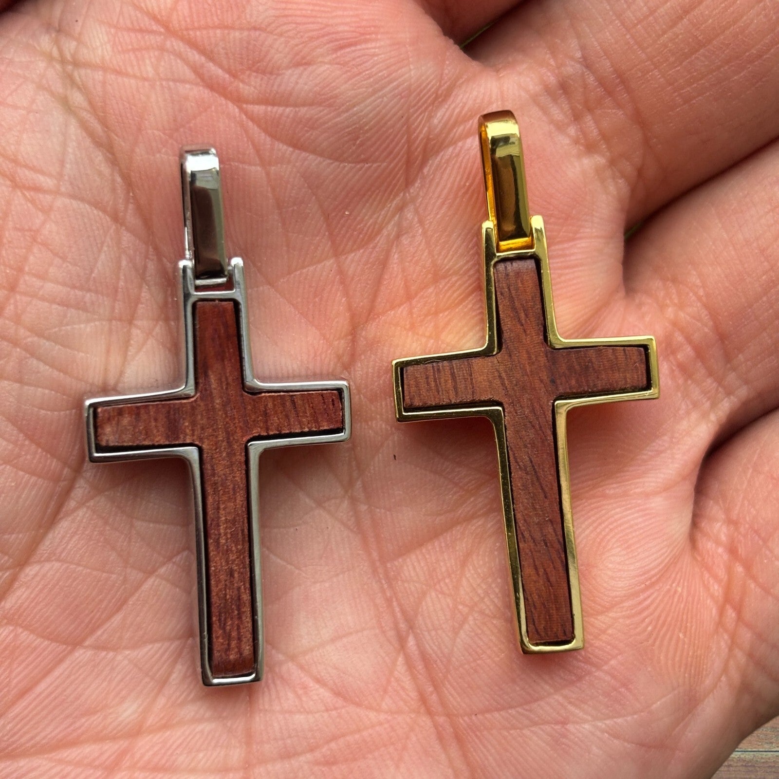 925 Sterling Silver Wooden Cross Pendant - Small