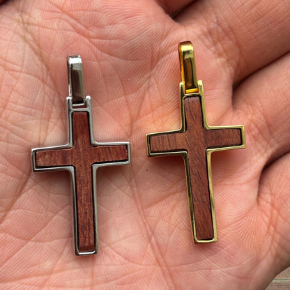 925 Sterling Silver Wooden Cross Pendant - Small