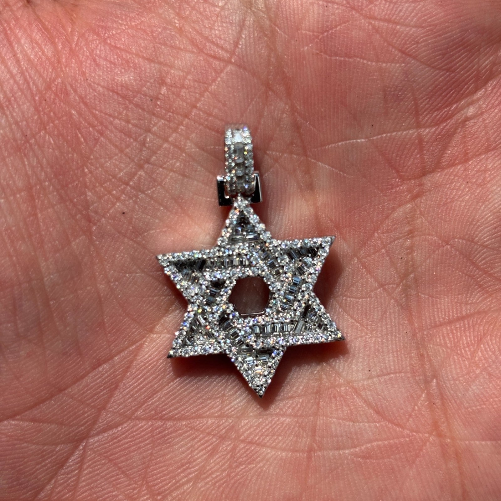 925 Sterling Silver Baguette Moissanite Star Of David Pendant - Small