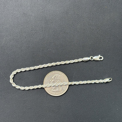 925 Sterling Silver 3mm Diamond Cut Rope Bracelet