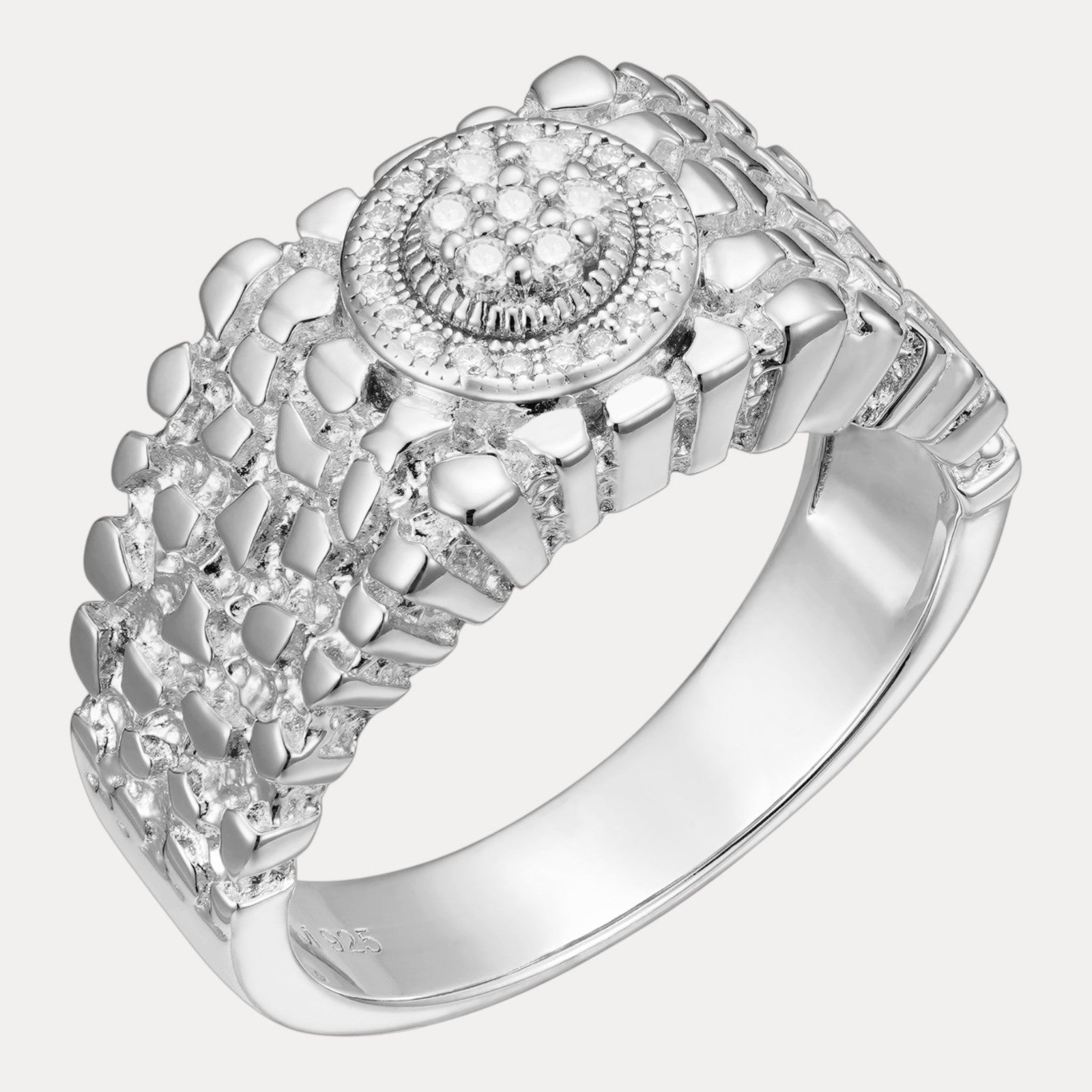 925 Sterling Silver Nugget Crown Ring With Moissanite